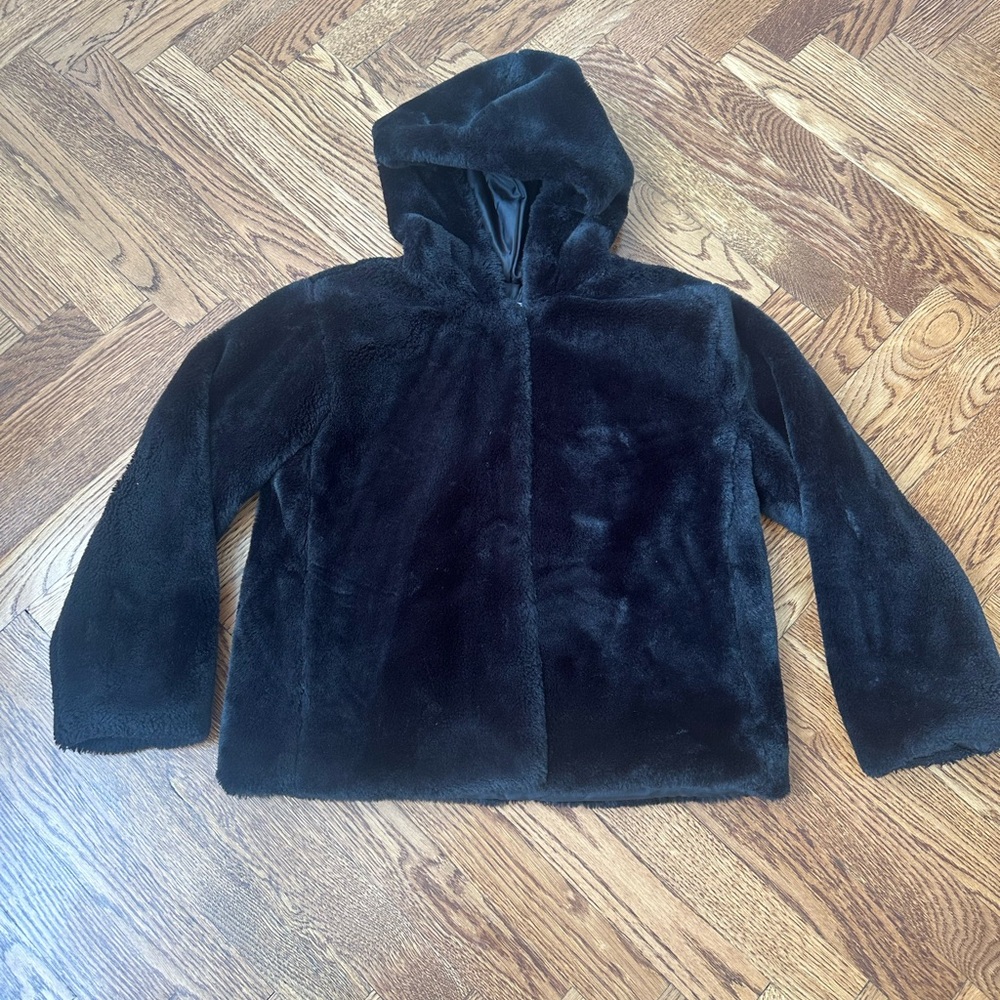 Mayoral Girls Black Coat Black Fur Size 12